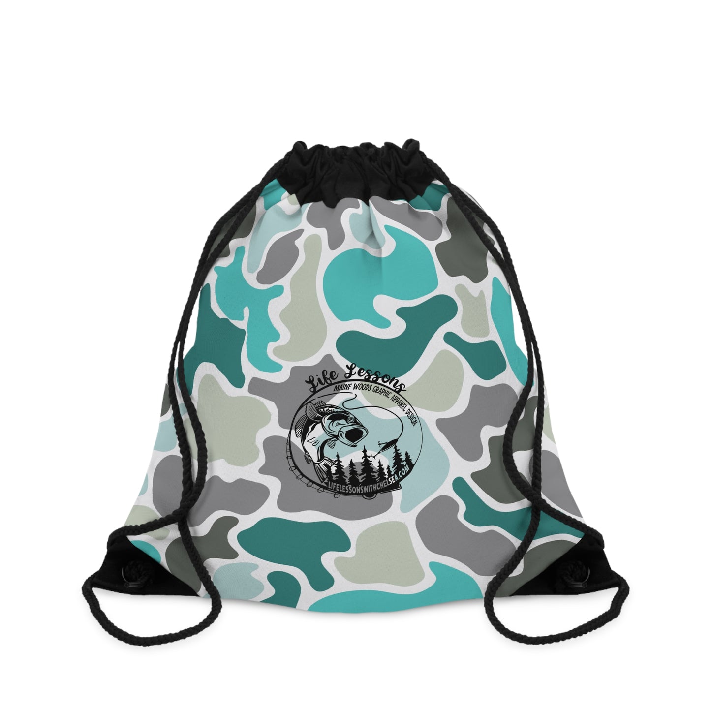 Stylish Turquoise Camo Drawstring Bag for Outdoor Adventures