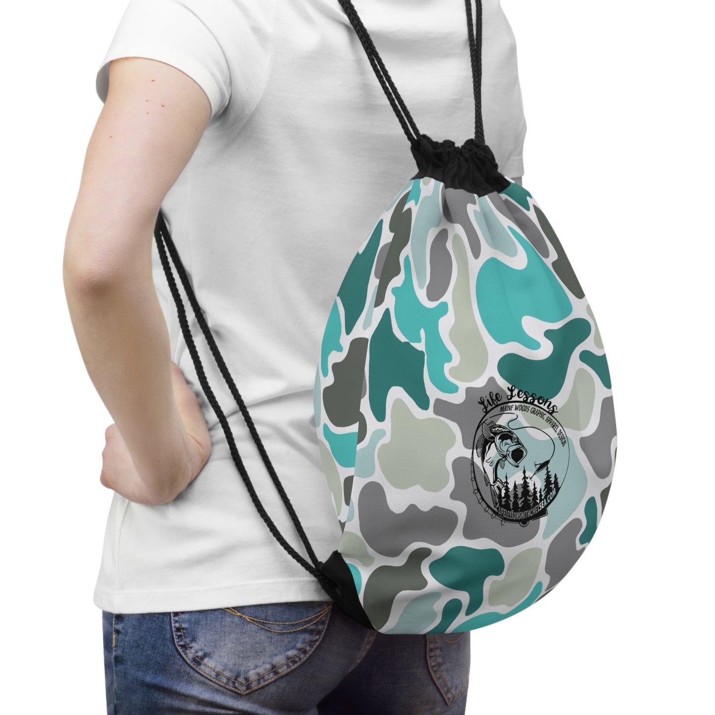 Stylish Turquoise Camo Drawstring Bag for Outdoor Adventures