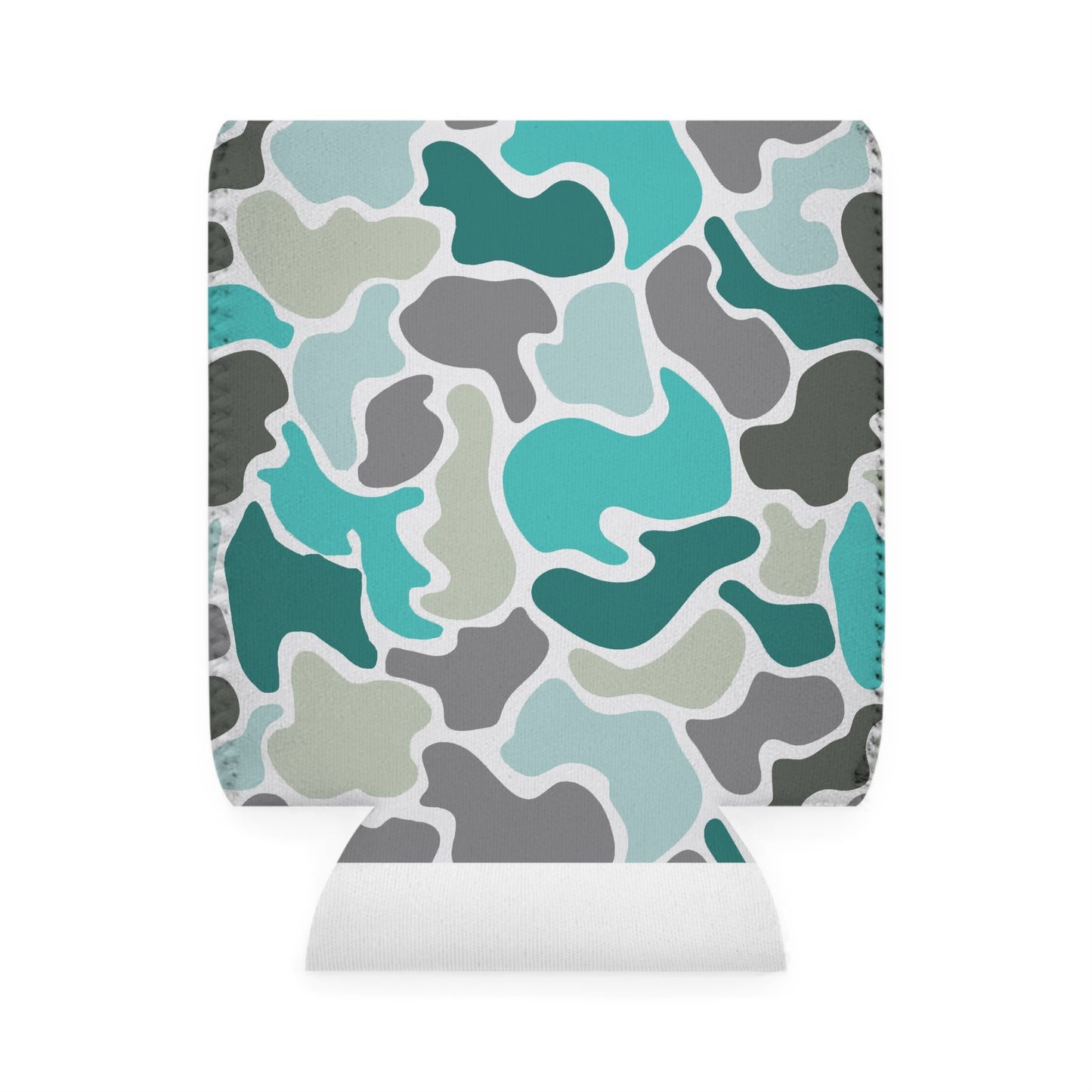 Stylish Turqoise Camo Can Cooler Sleeve - Perfect for Parties and Outdoor Fun!