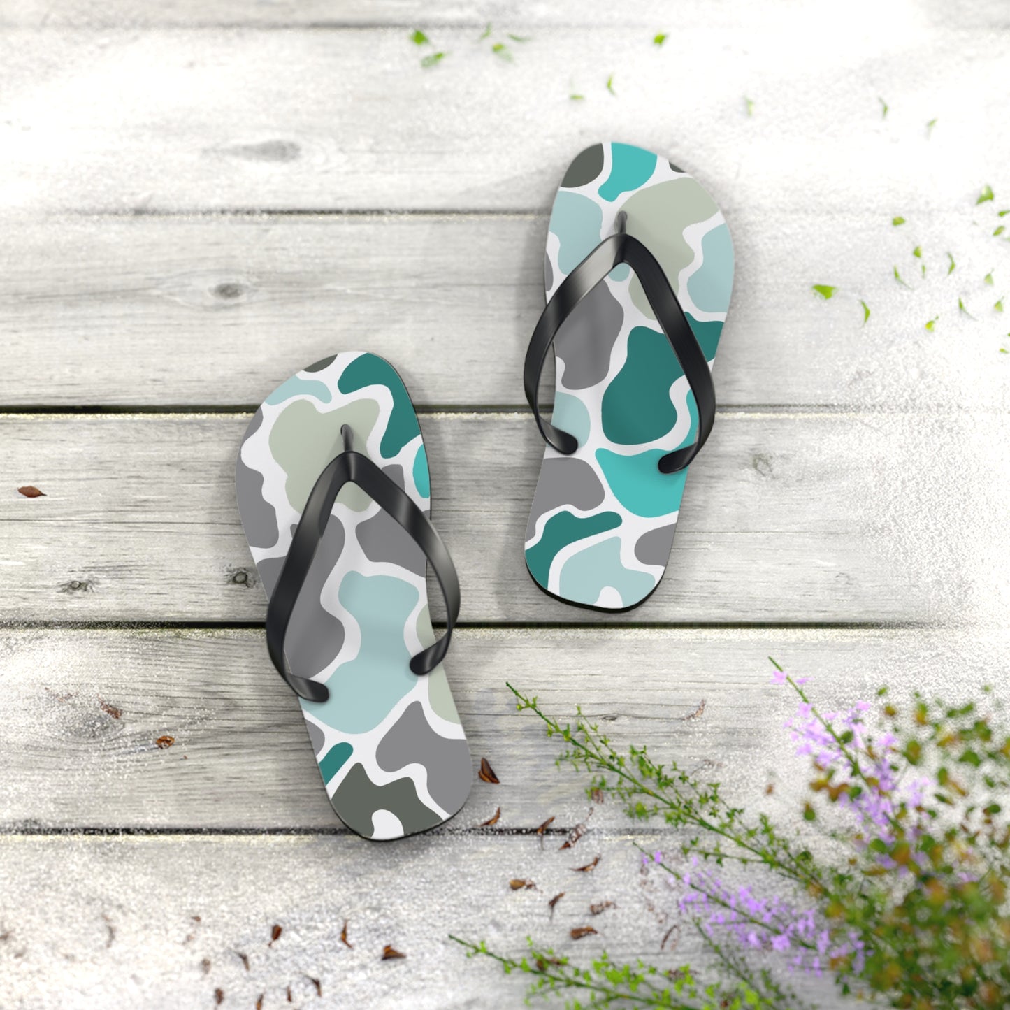 Turqois Camo Flip Flops - Comfortable Summer Sandals