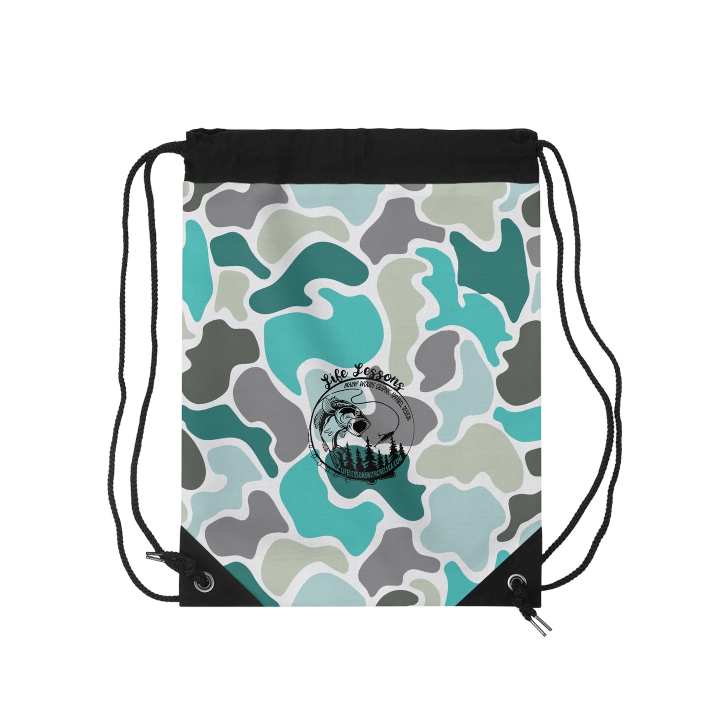 Stylish Turquoise Camo Drawstring Bag for Outdoor Adventures