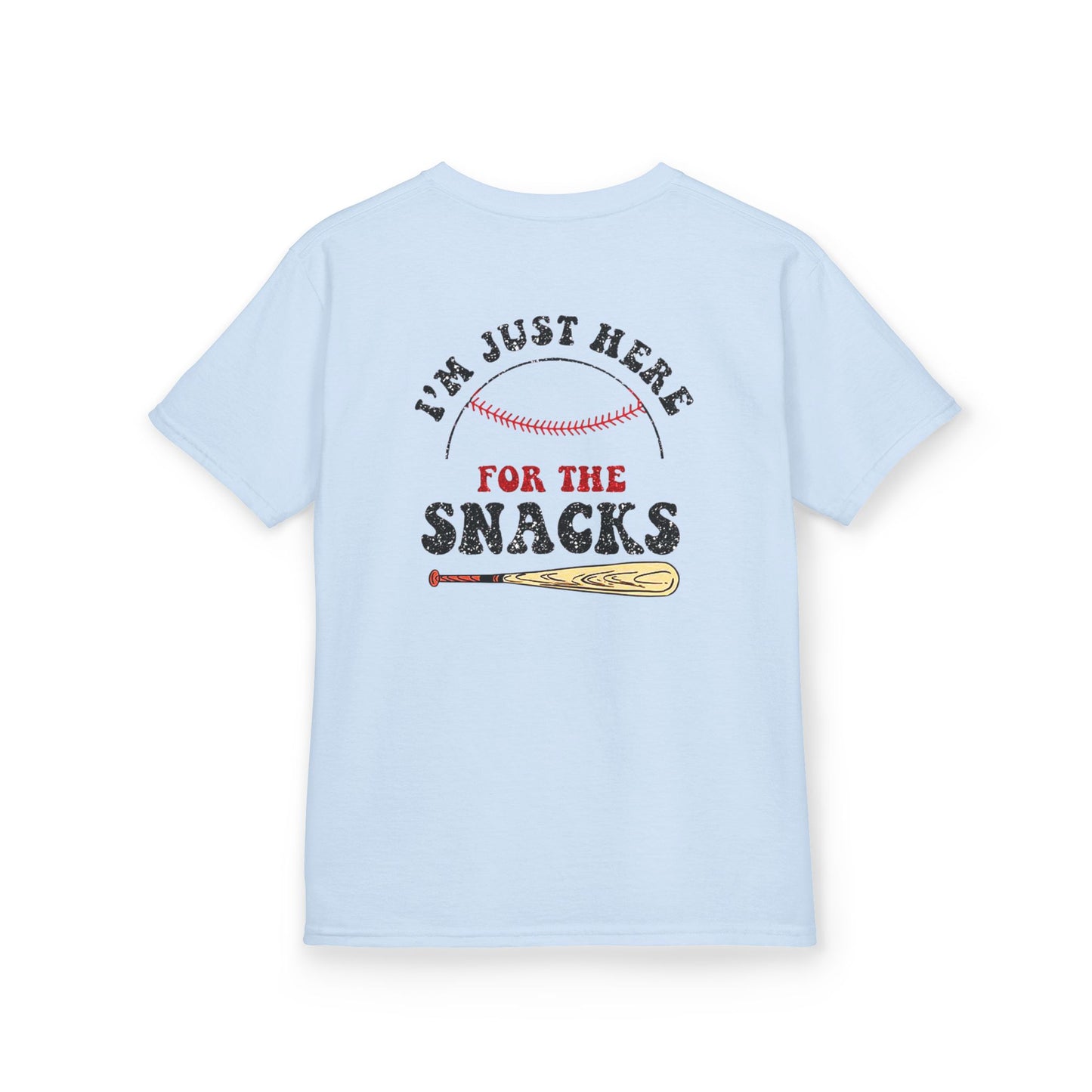 Youth Baseball Sister Tee - 'I'm Just Here for the Snacks'