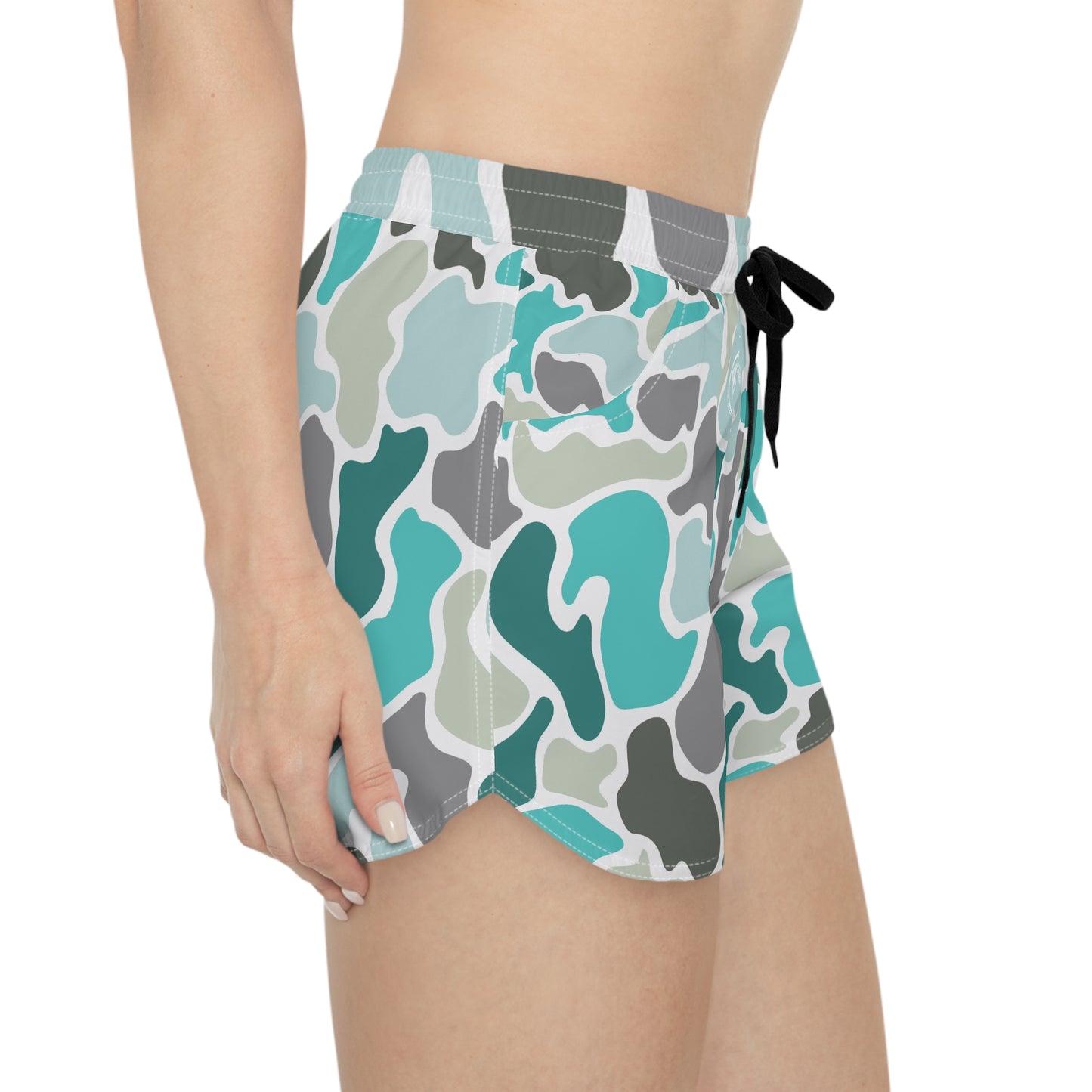 Women's Turquoise Camo Print Casual Shorts - Comfortable Summer Wear
