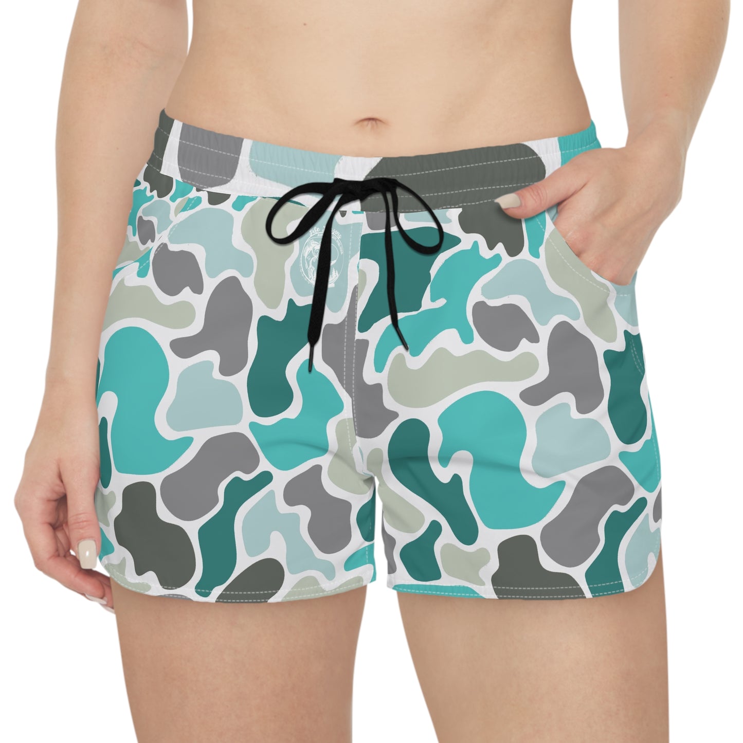 Women's Turquoise Camo Print Casual Shorts - Comfortable Summer Wear