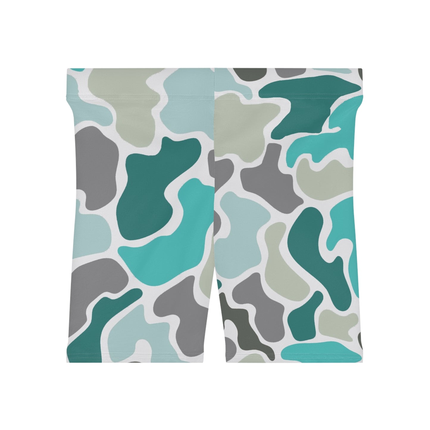 Women's Turqoise Camo Biker Shorts - Stylish Workout Gear for Active Ladies