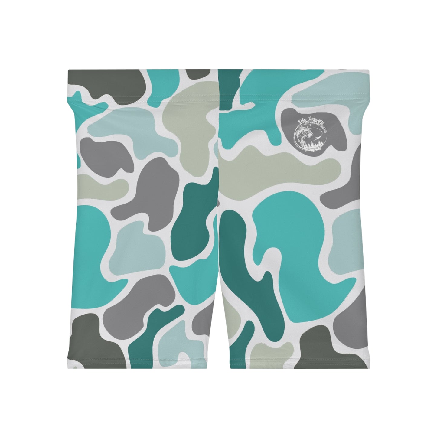 Women's Turqoise Camo Biker Shorts - Stylish Workout Gear for Active Ladies