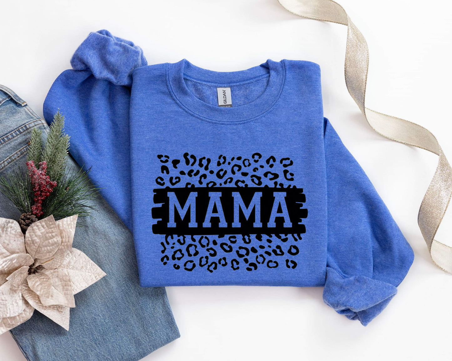 Mama leopard print Fleece Crewneck