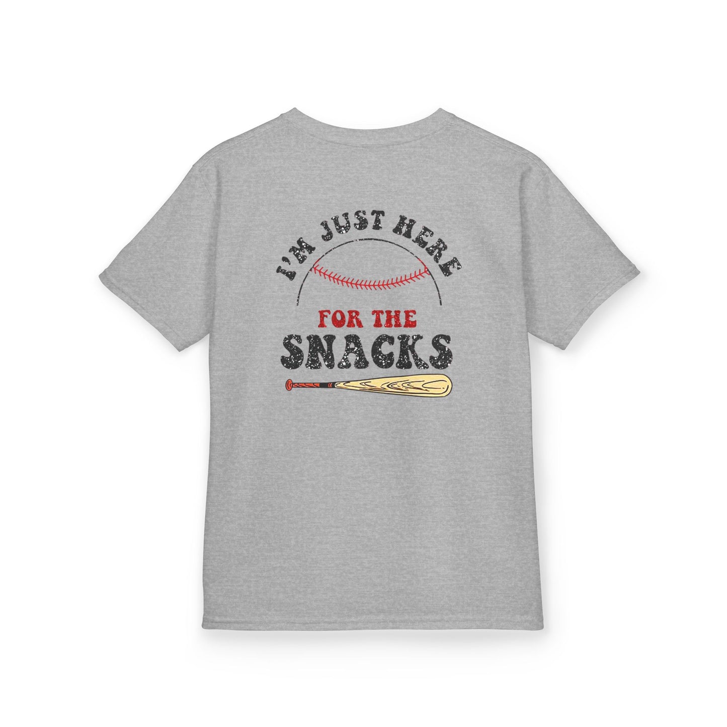 Youth Baseball Sister Tee - 'I'm Just Here for the Snacks'