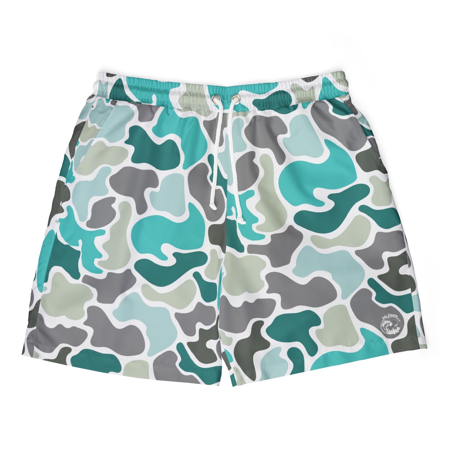 Stylish Unisex Swim Shorts - Turqoise Camo Print for Summer Adventures