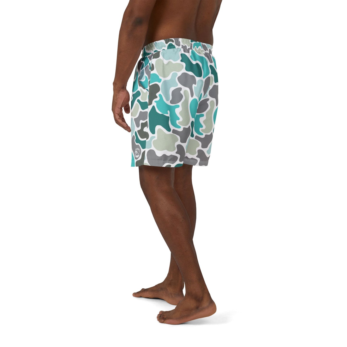 Stylish Unisex Swim Shorts - Turqoise Camo Print for Summer Adventures
