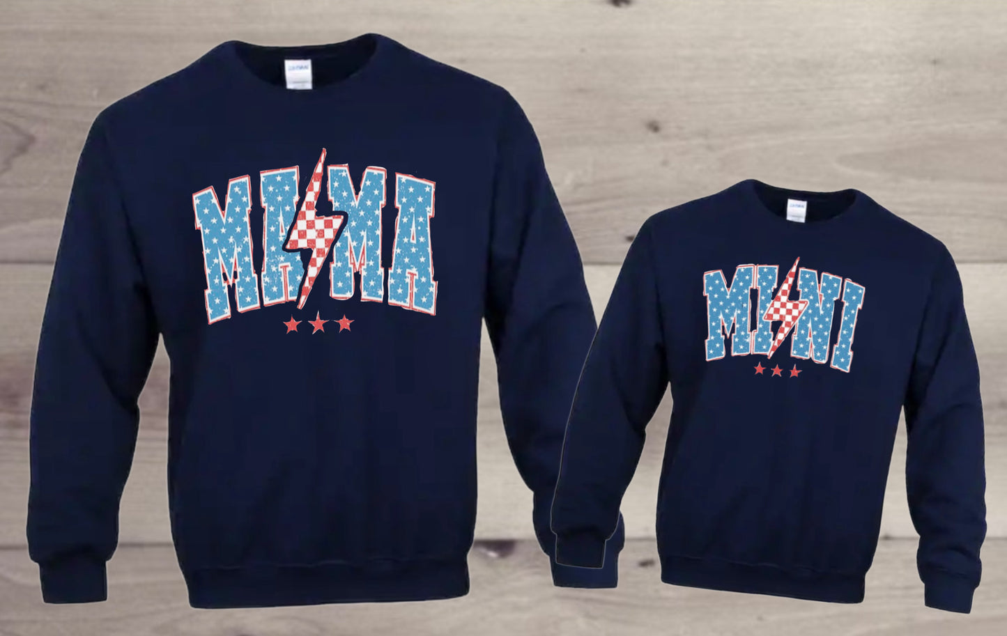 “American Lightning Bolt Mama & Me” Fleece Crewneck set