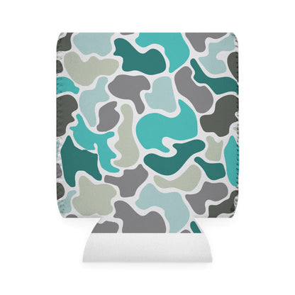 Stylish Turqoise Camo Can Cooler Sleeve - Perfect for Parties and Outdoor Fun!