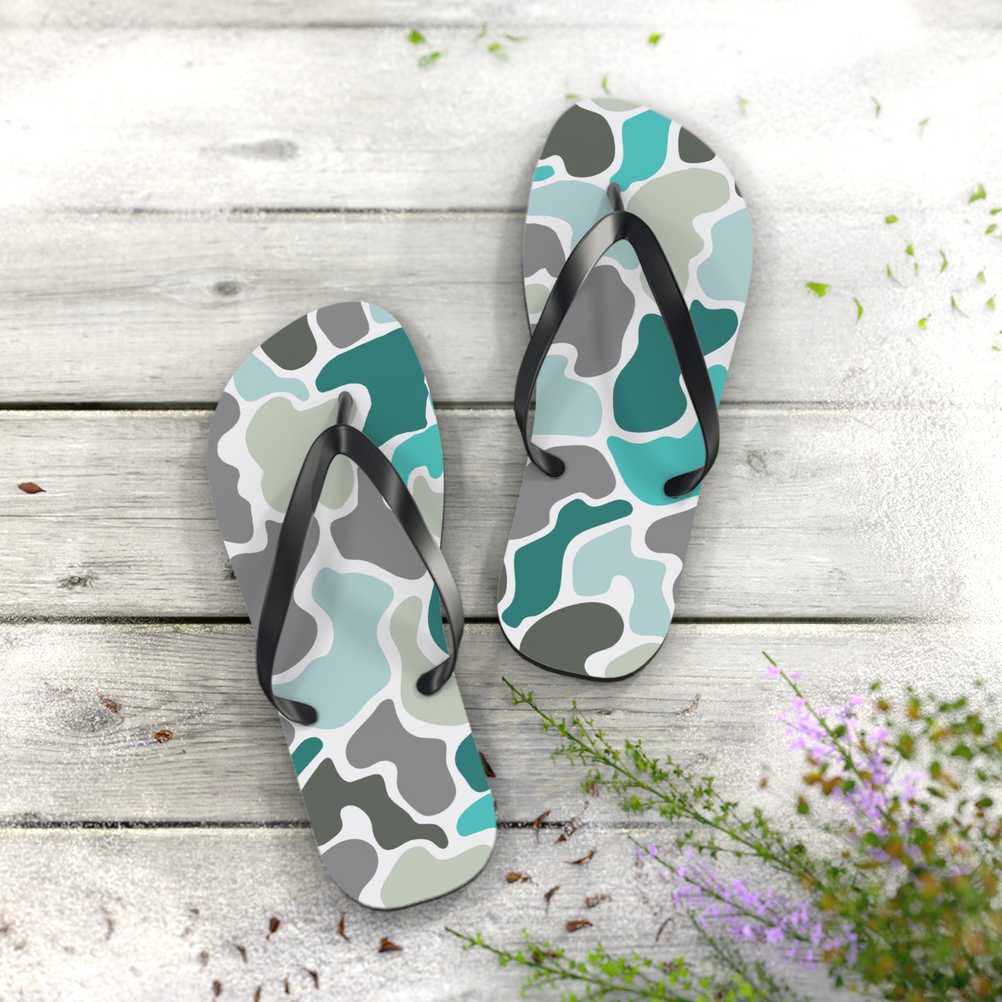Turqois Camo Flip Flops - Comfortable Summer Sandals