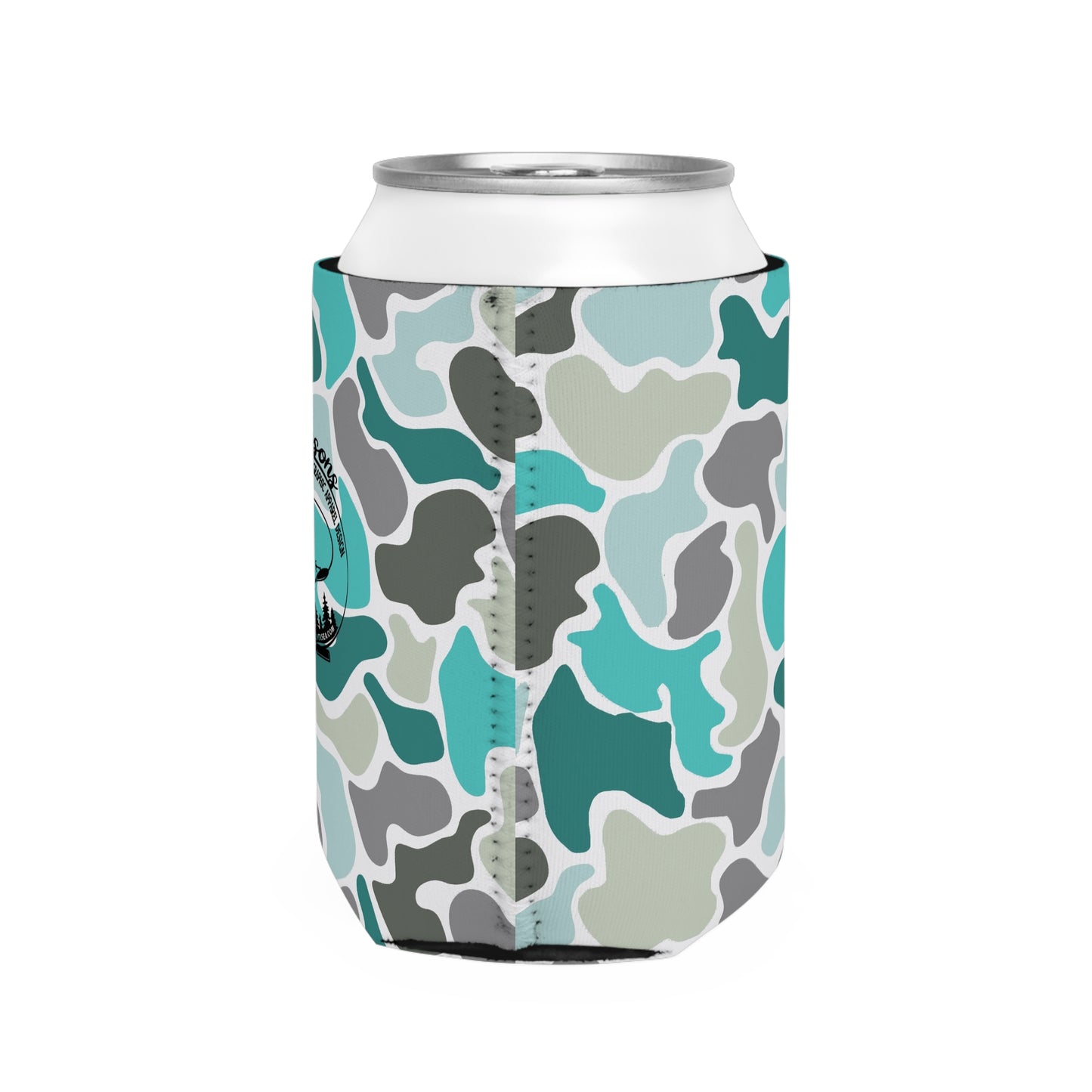 Stylish Turqoise Camo Can Cooler Sleeve - Perfect for Parties and Outdoor Fun!