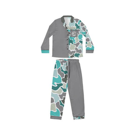 Women’s Satin Turquoise Camouflage Pajamas - Stylish Sleepwear for Comfort & Relaxation