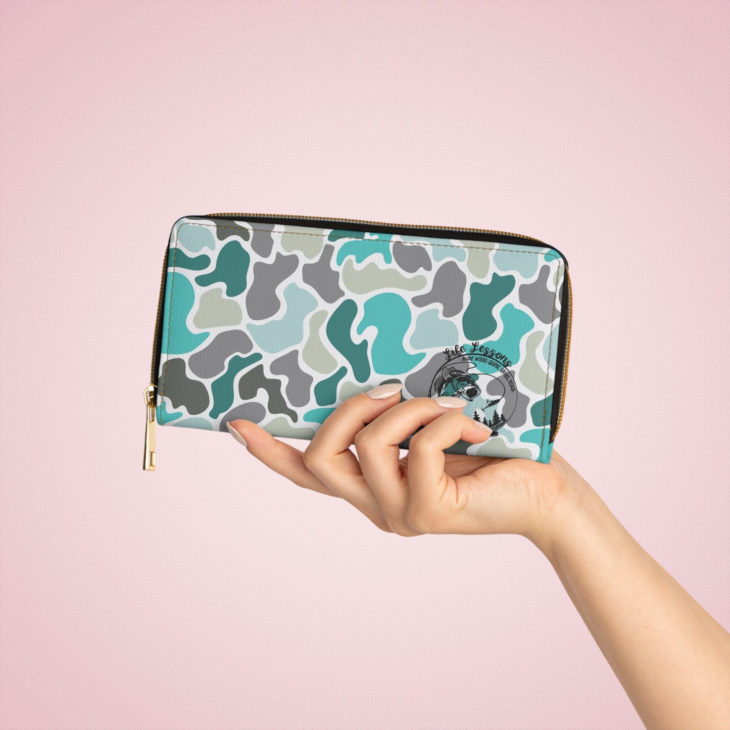 Trendy Turqoise Camouflage Zipper Wallet - Chic & Functional Accessory for Everyday Use