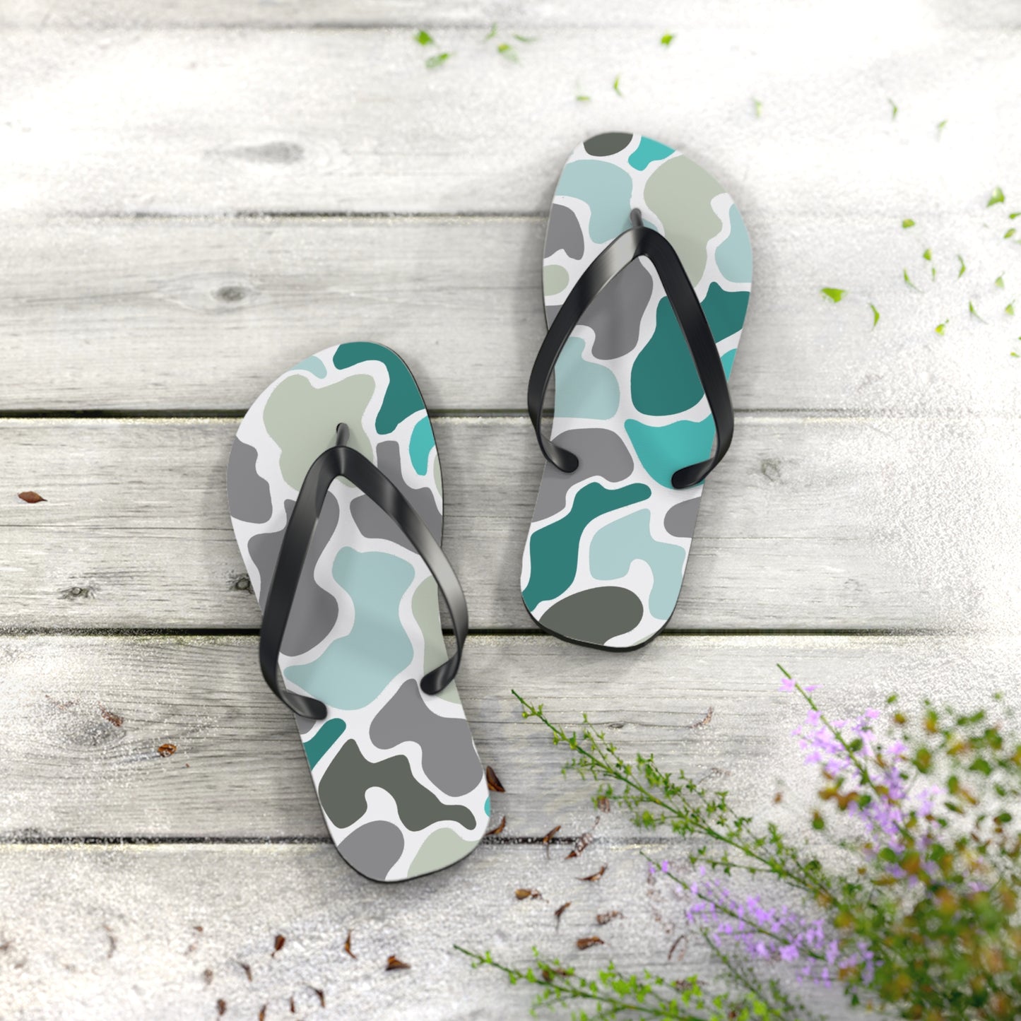 Turqois Camo Flip Flops - Comfortable Summer Sandals