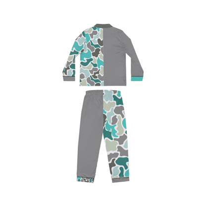 Women’s Satin Turquoise Camouflage Pajamas - Stylish Sleepwear for Comfort & Relaxation