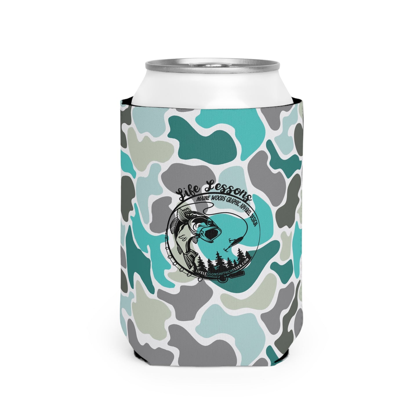 Stylish Turqoise Camo Can Cooler Sleeve - Perfect for Parties and Outdoor Fun!
