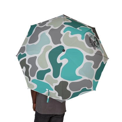 Turqoise Camouflage Semi-Automatic Foldable Umbrella - Stylish & Compact Design for Outdoor Adventures