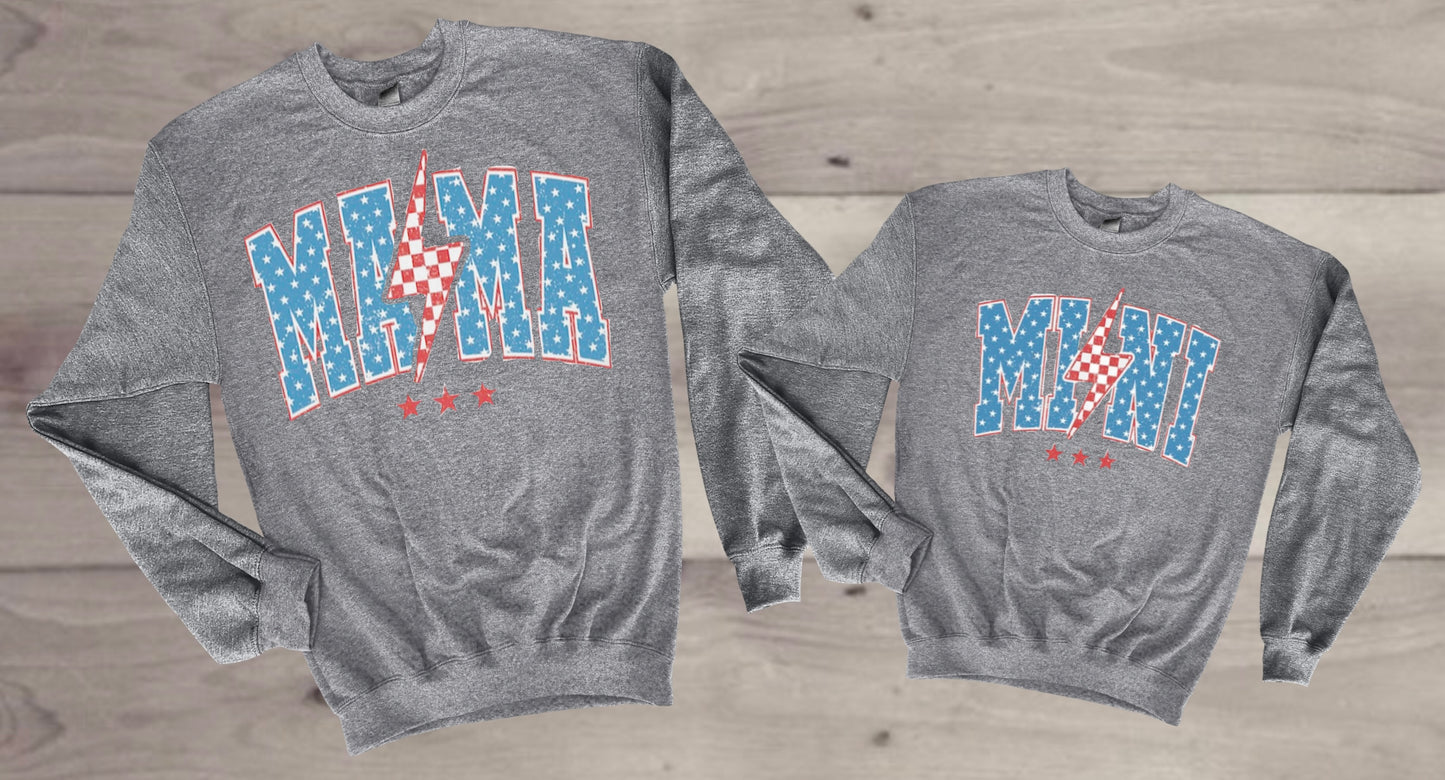 “American Lightning Bolt Mama & Me” Fleece Crewneck set