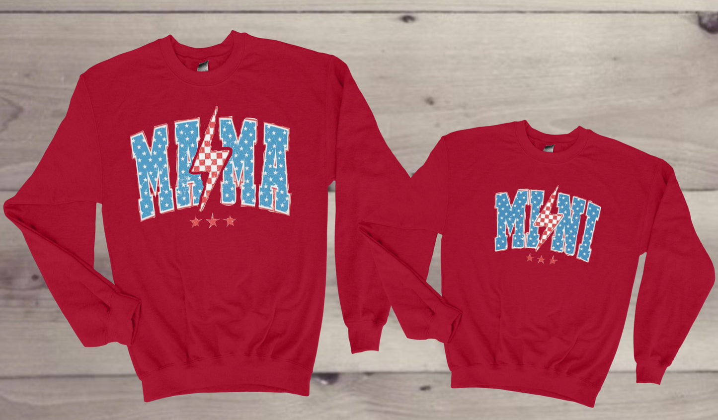 “American Lightning Bolt Mama & Me” Fleece Crewneck set