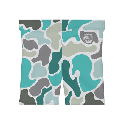 Women's Turqoise Camo Biker Shorts - Stylish Workout Gear for Active Ladies