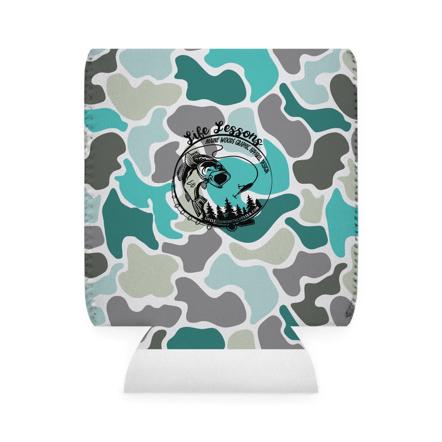 Stylish Turqoise Camo Can Cooler Sleeve - Perfect for Parties and Outdoor Fun!