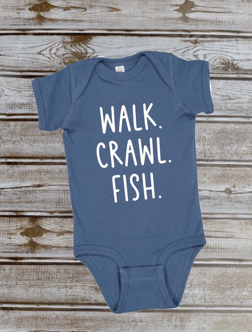 “Walk crawl fish” baby short sleeve