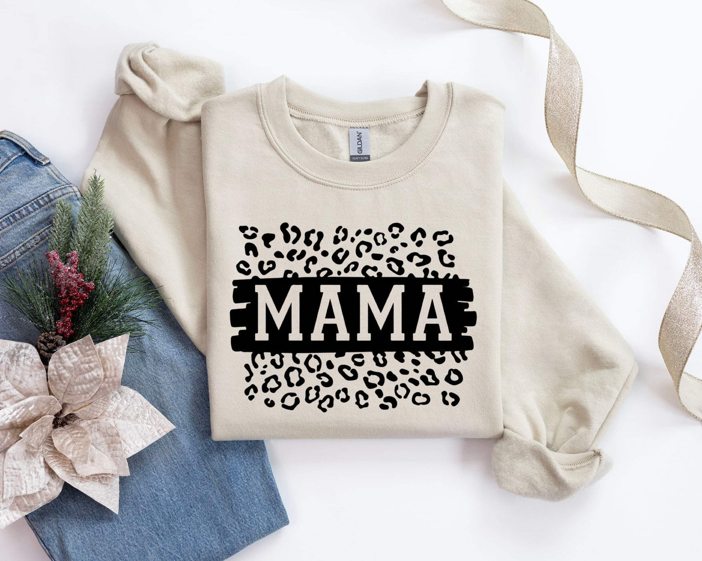 Mama leopard print Fleece Crewneck