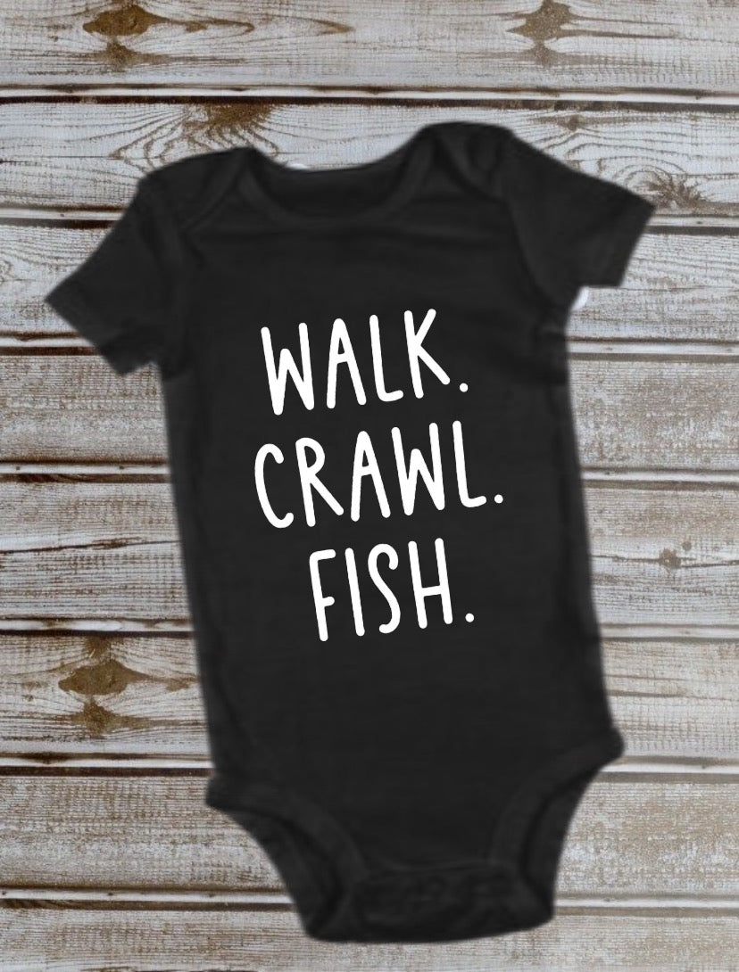 “Walk crawl fish” baby short sleeve