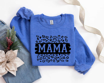 Mama leopard print Fleece Crewneck