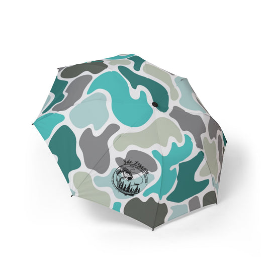 Turqoise Camouflage Semi-Automatic Foldable Umbrella - Stylish & Compact Design for Outdoor Adventures