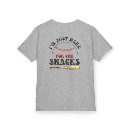 Youth Baseball Sister Tee - 'I'm Just Here for the Snacks'