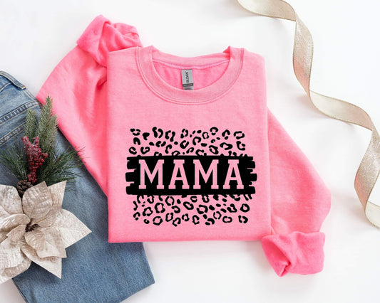 Mama leopard print Fleece Crewneck