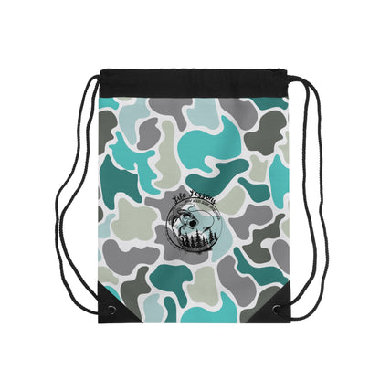 Stylish Turquoise Camo Drawstring Bag for Outdoor Adventures