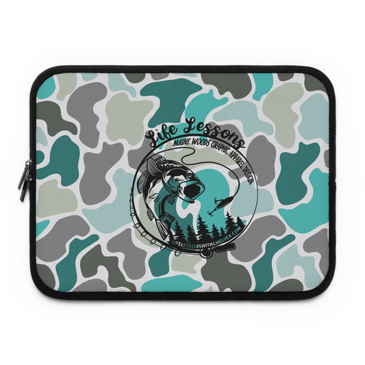 Turqoise Camouflage Fishing Laptop Sleeve - "Life Lessons" Design