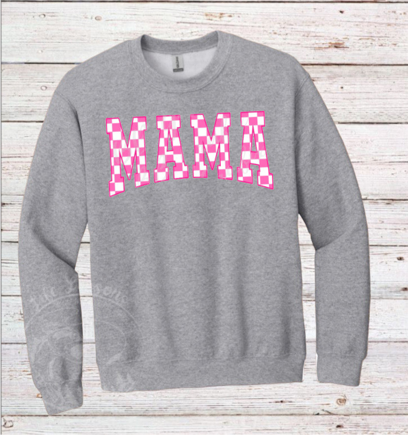 “Mama checker me pink” Fleece Crewneck